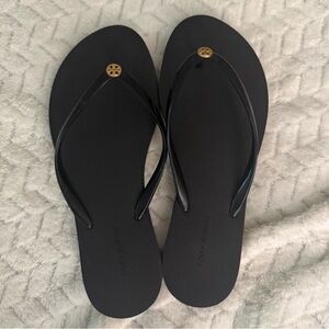 Tory Burch Black Sandals with Gold Logo